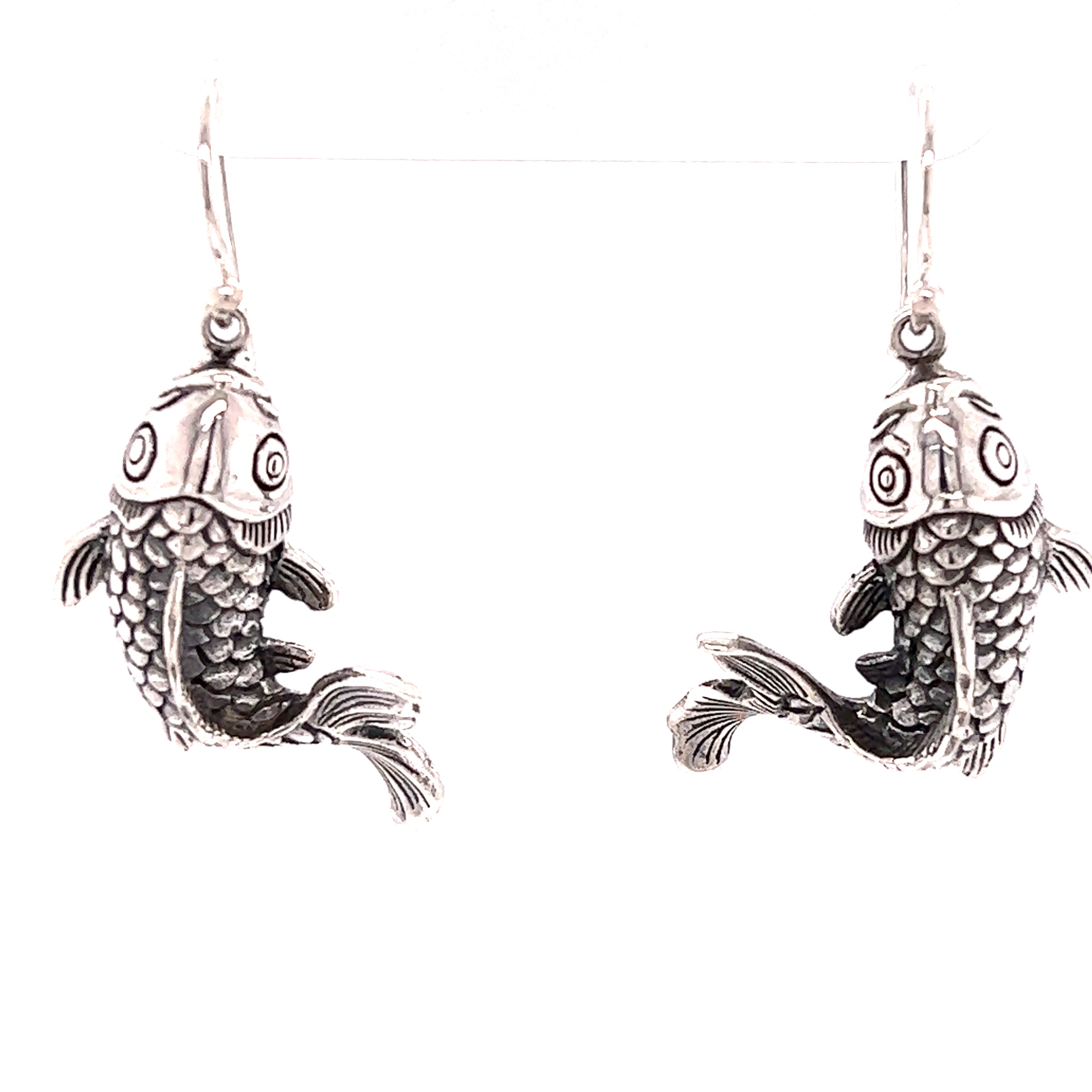 Hammered Silver Dangle Hoop Fish Earrings