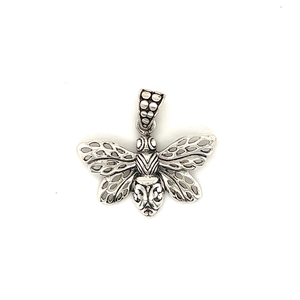 An Super Silver .925 sterling silver Bee Pendant on a white background.
