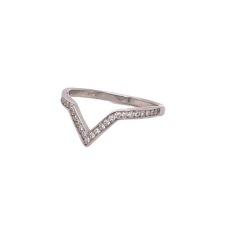 An elegant Channel Set Cubic Zirconia Chevron Ring with diamonds.