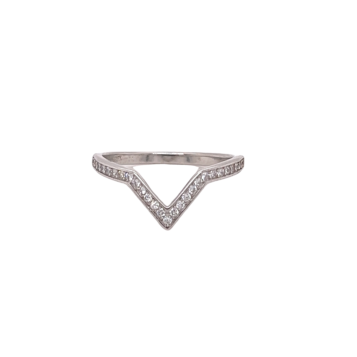 An elegant Channel Set Cubic Zirconia Chevron Ring with a cubic zirconia on a white background.