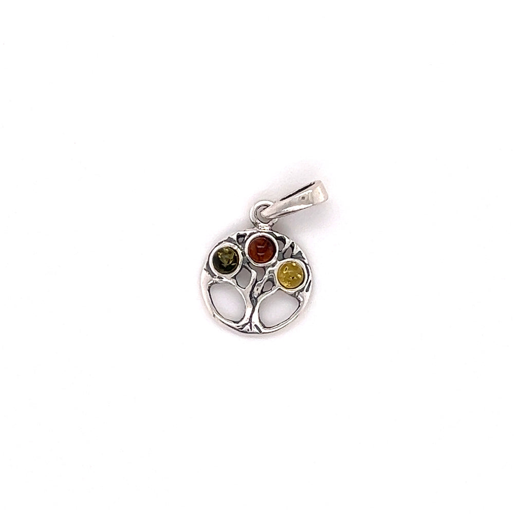 
                  
                    Super Silver presents the Dainty Amber Tree of Life Pendant.
                  
                