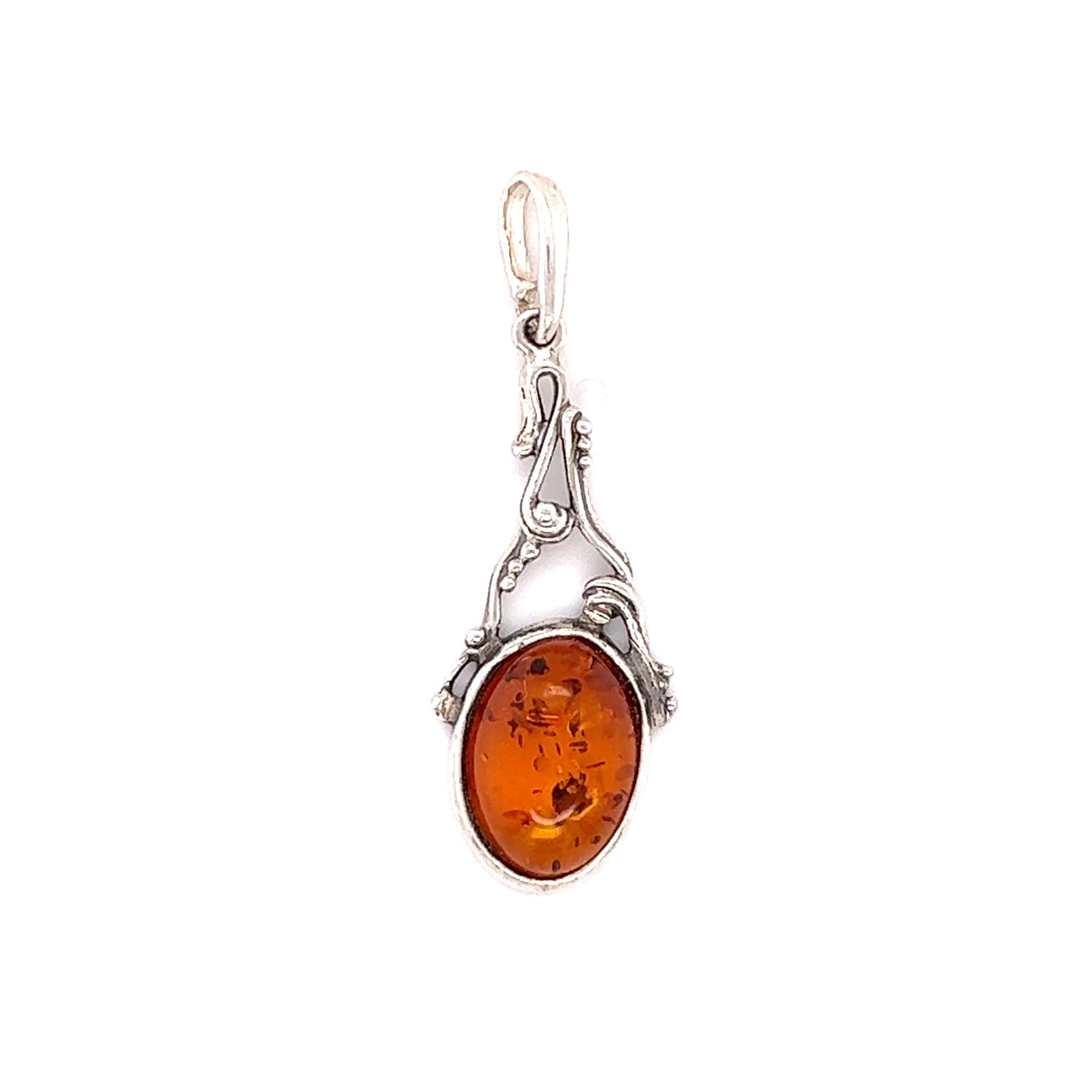 
                  
                    Enchanting Cognac Amber Pendant by Super Silver in sterling silver.
                  
                