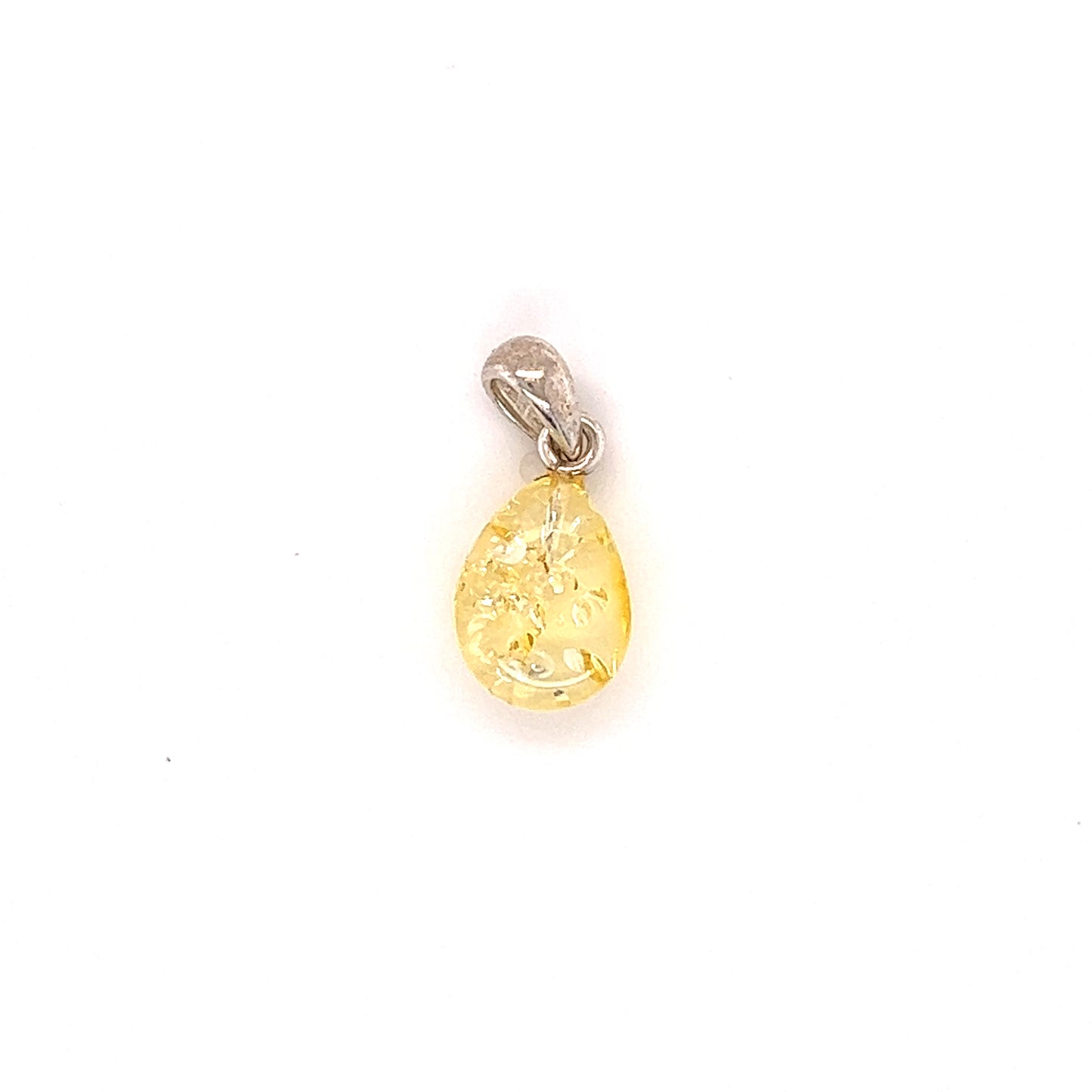 
                  
                    A yellow Super Silver Teardrop Amber Pendant on a minimalist white background.
                  
                