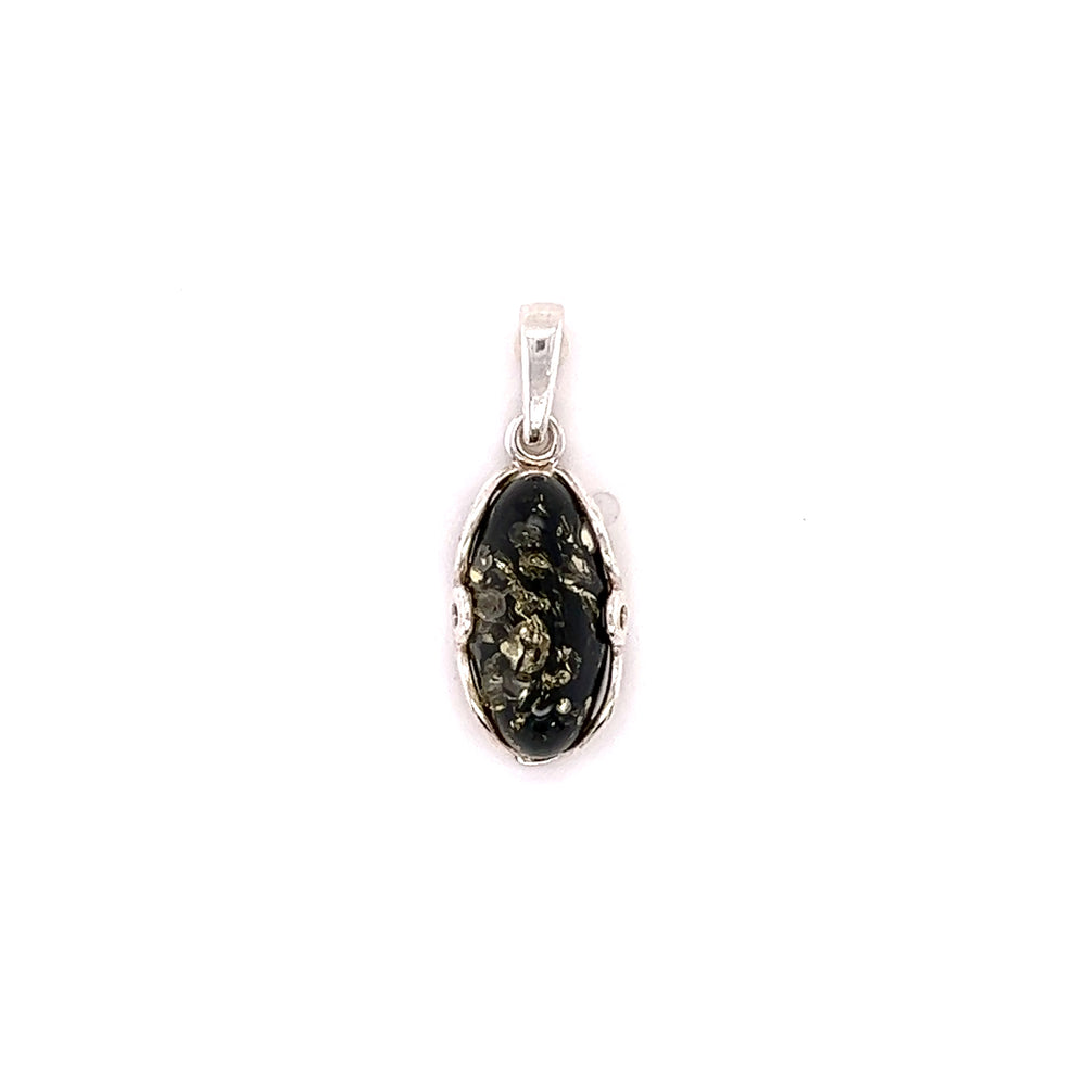 
                  
                    A Super Silver Charming Oval Amber Pendant on a white background.
                  
                