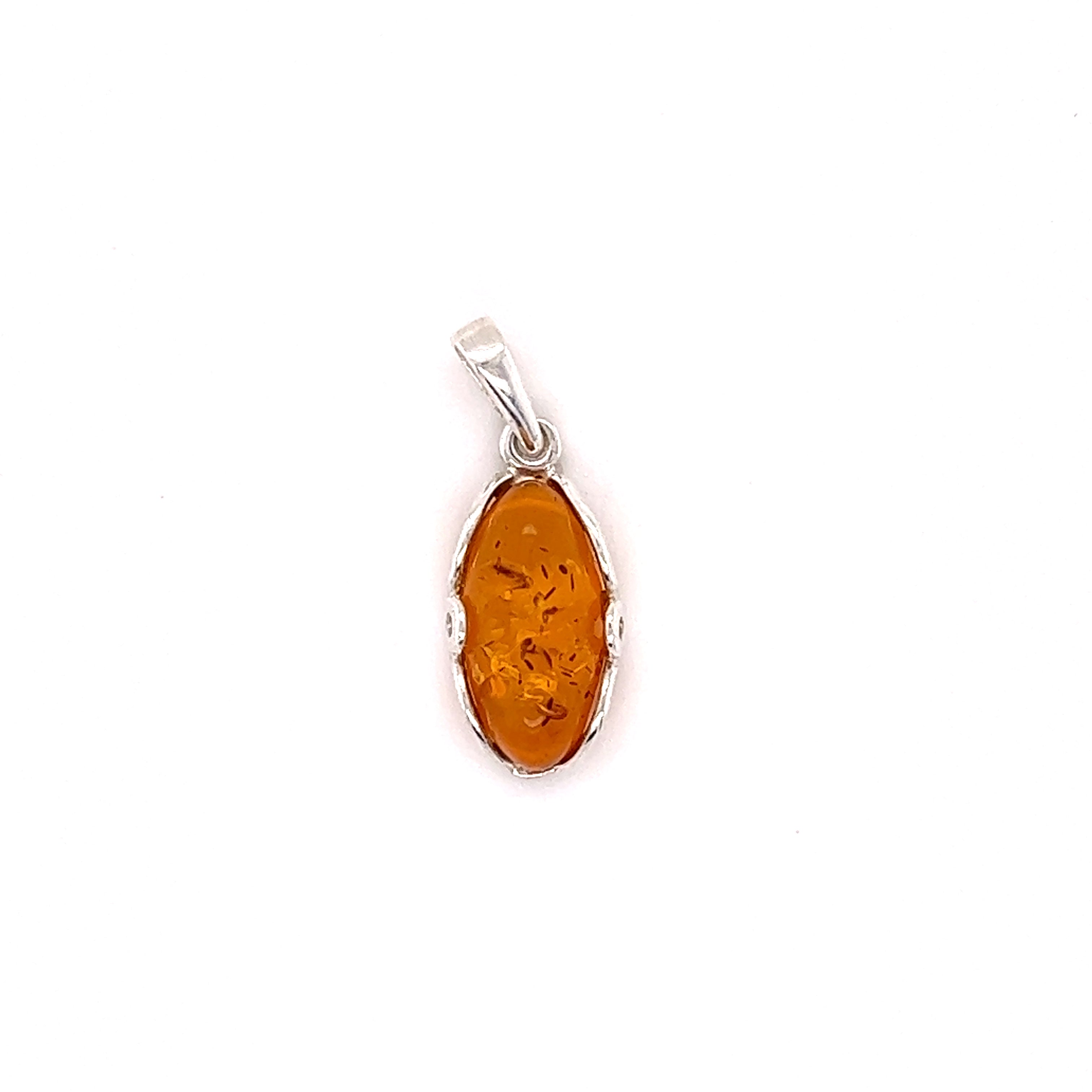 Super Silver's Charming Oval Amber Pendant with a sparkling stone in sterling silver.