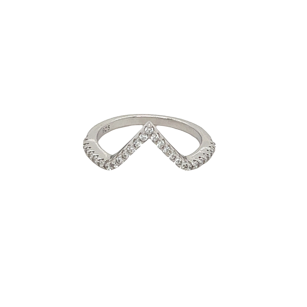 A Pave Set Cubic Zirconia Chevron Ring with diamonds.