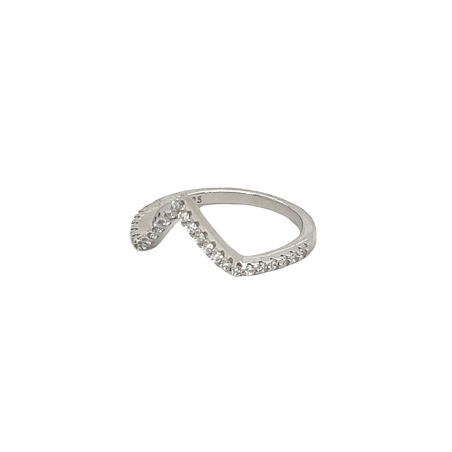 An elegant Pave Set Cubic Zirconia Chevron Ring with diamonds on it.