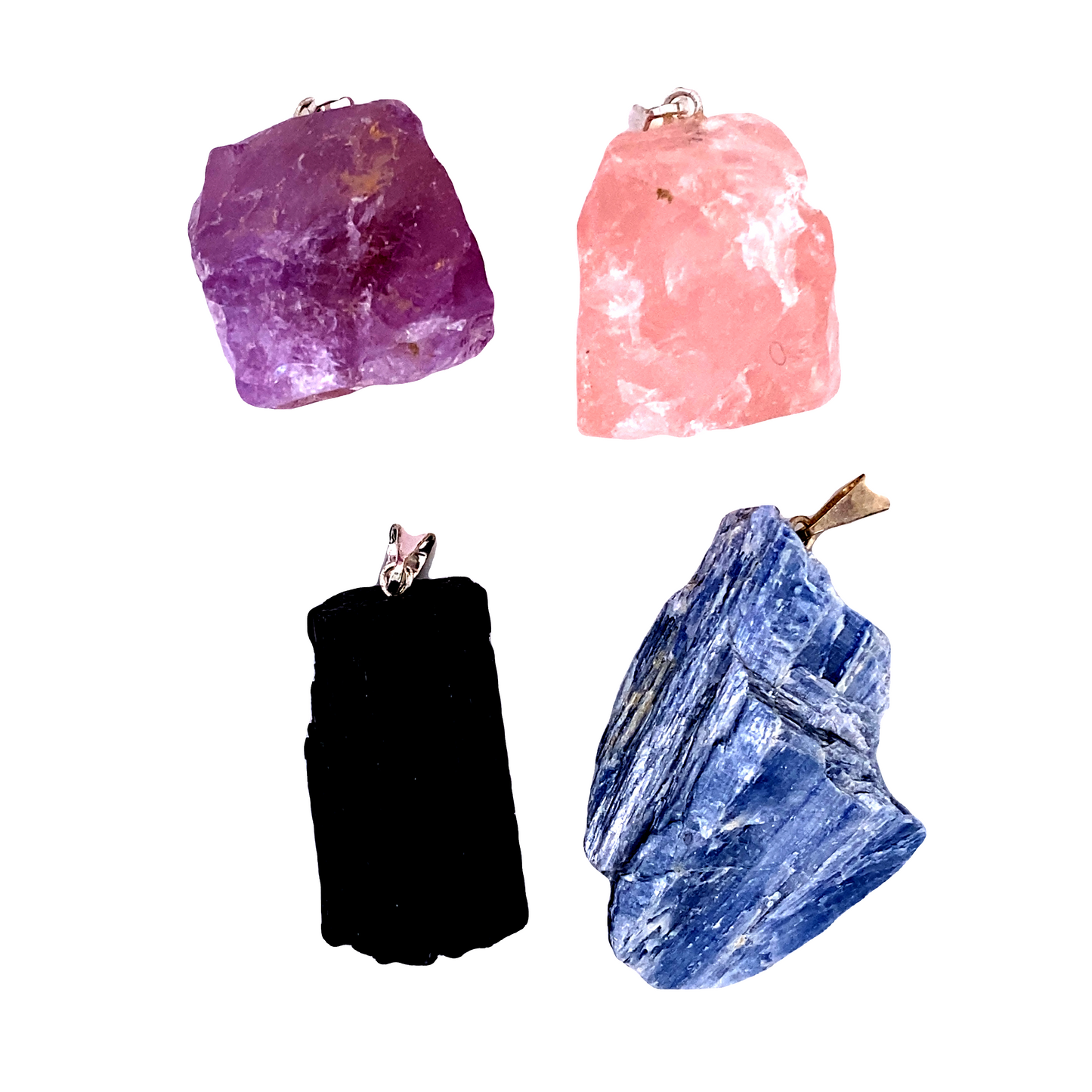 
                  
                    Raw Crystal Pendants from Super Silver are shown on a white background.
                  
                