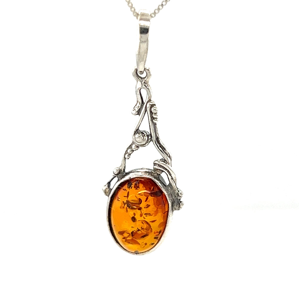 Enchanting Cognac Amber pendant by Super Silver in sterling silver.