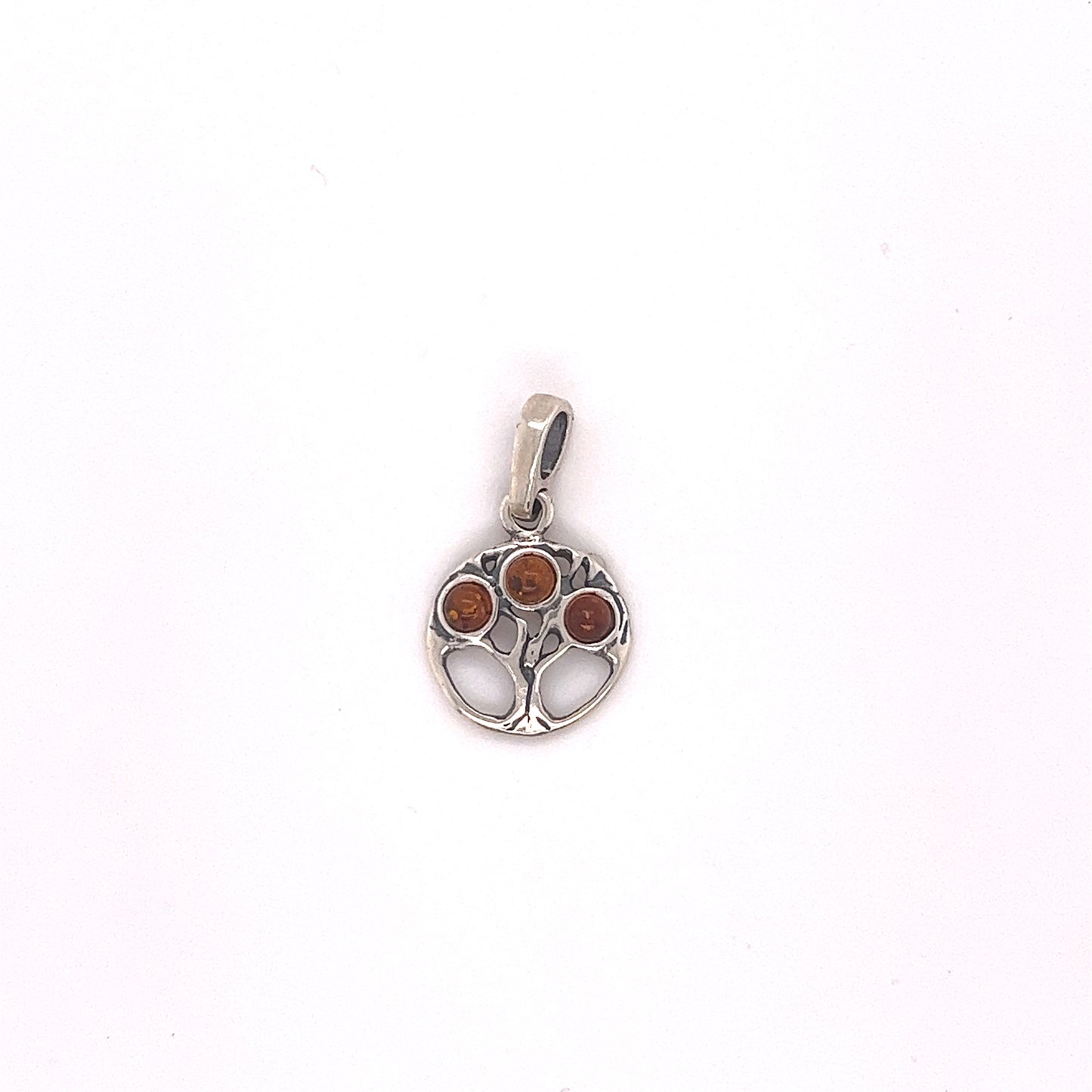 
                  
                    A Super Silver Dainty Amber Tree of Life Pendant with brown stones.
                  
                