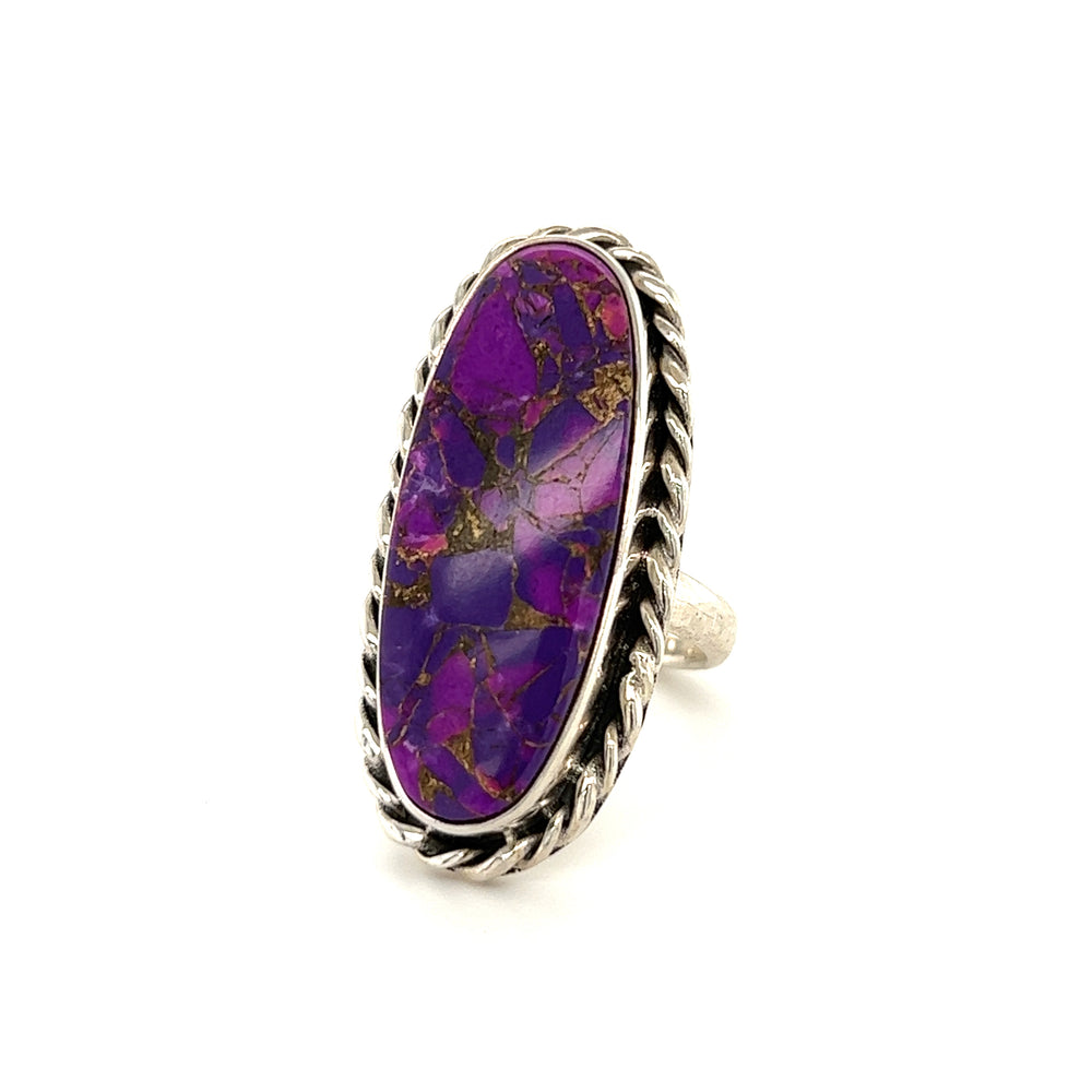 
                  
                    A bold statement piece with an Exquisite Long Purple Turquoise Ring by Super Silver on a white background.
                  
                