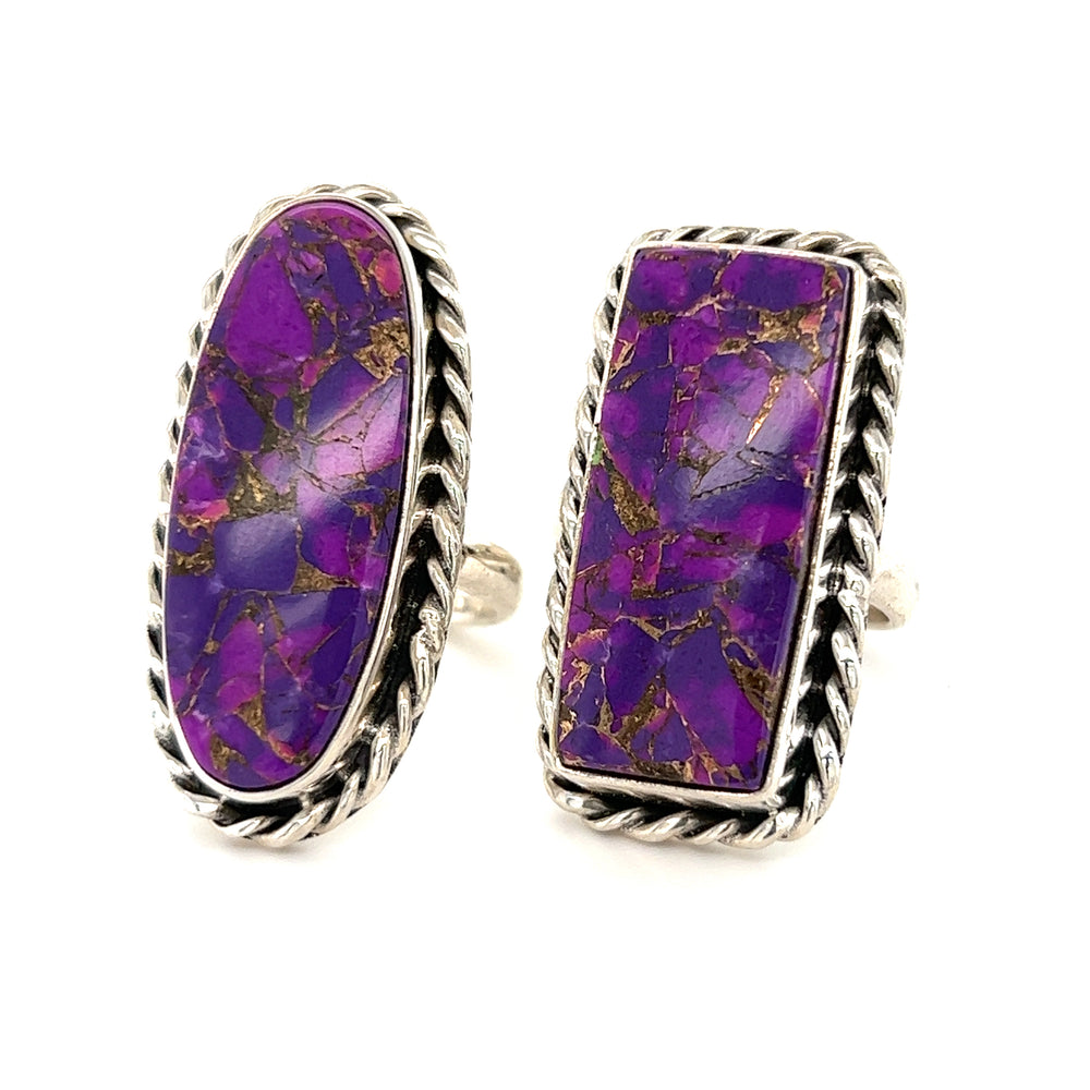 A striking pair of Exquisite Long Purple Turquoise Rings by Super Silver that make a bold statement.
