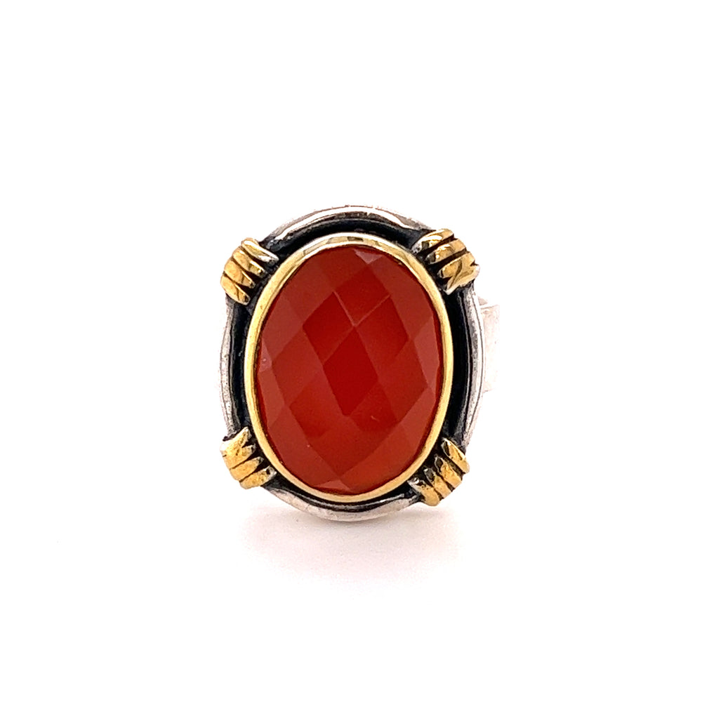 A Courtly Faceted Carnelian Ring with a carnelian stone, inspired by ancient Egyptians, made by Super Silver.