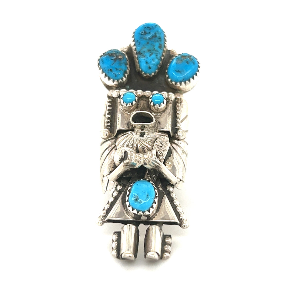 A native inspired silver Stunning Turquoise Kachina Ring with turquoise stones.