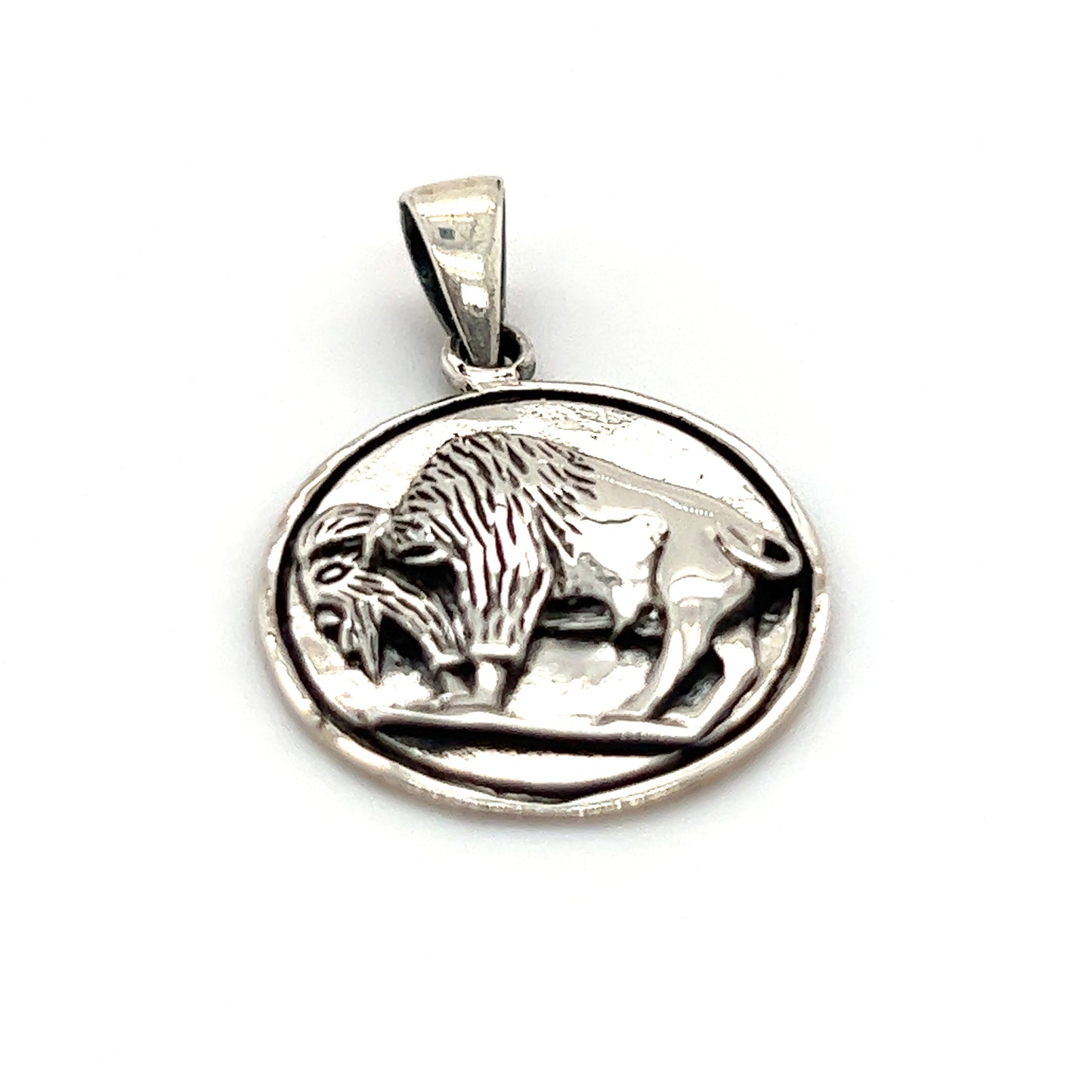 An antique Super Silver Buffalo Coin Charm made of .925 Sterling Silver.