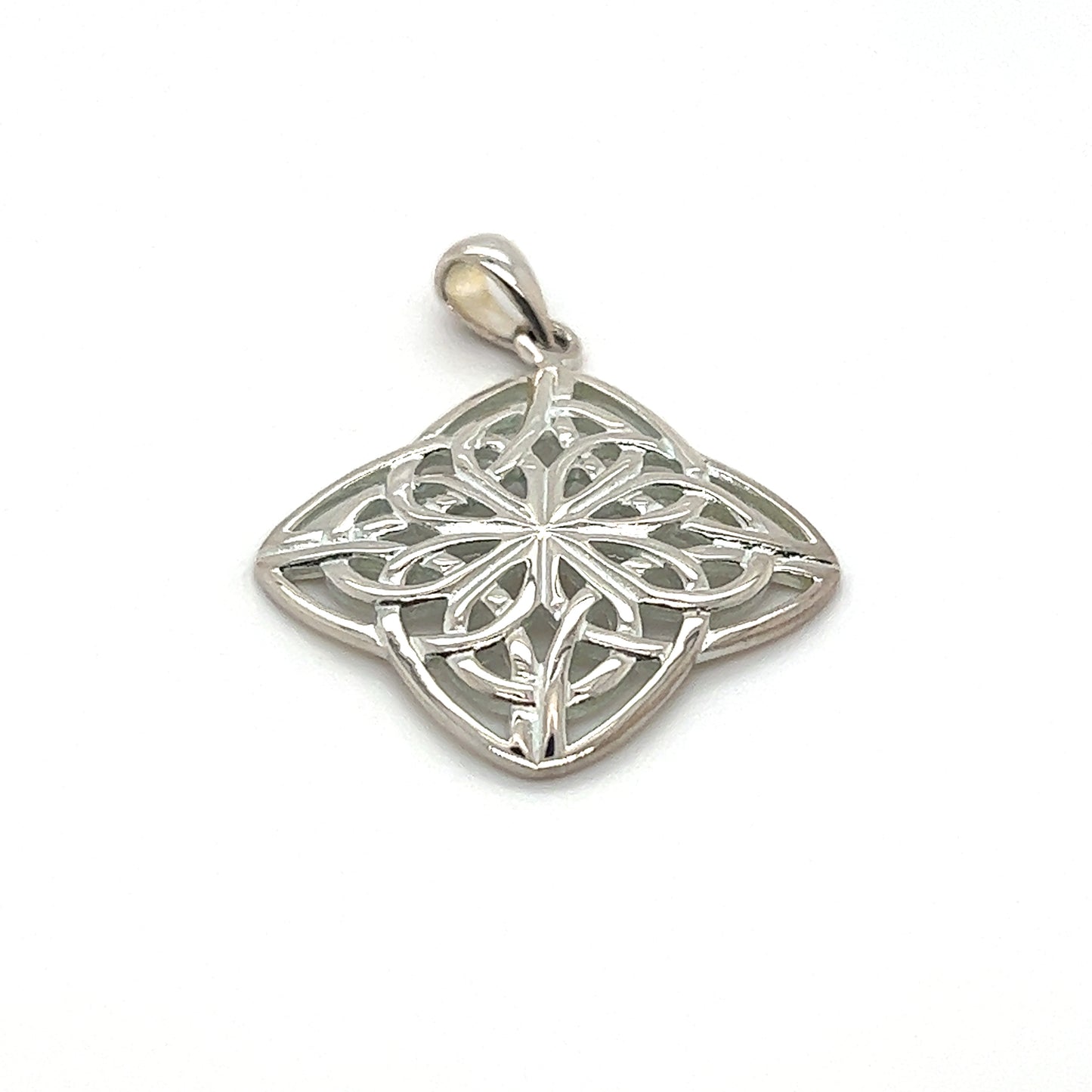 This Square Celtic Knot Pendant, crafted from sterling silver, showcases an intricate design with profound symbolism.