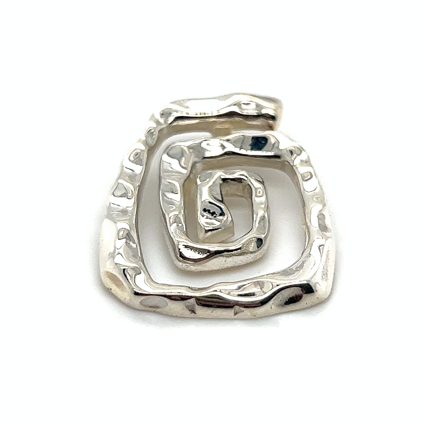 A Stunning Hammered Spiral Pendant by Super Silver on a white background.