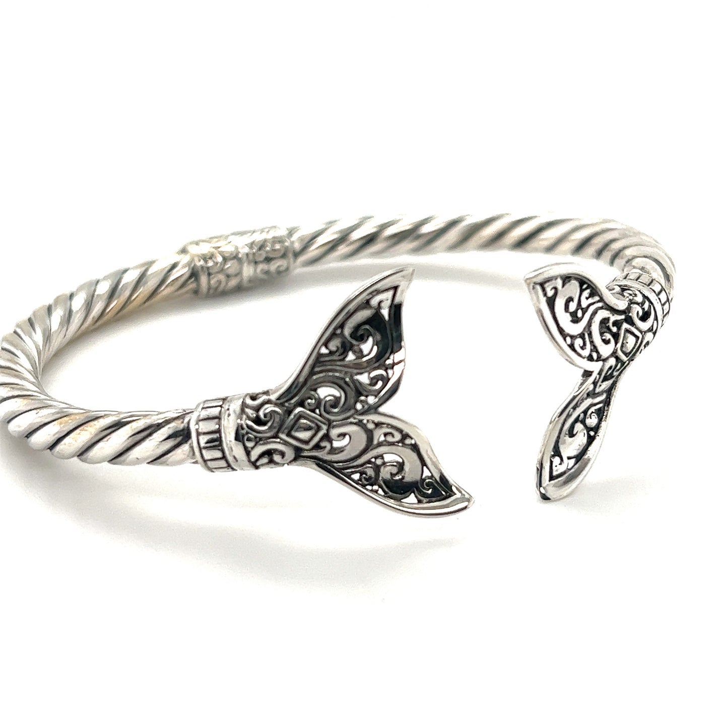
                  
                    Super Silver's Majestic Full Filigree Whale Tail Cuff Bracelet, inspired by the ocean.
                  
                