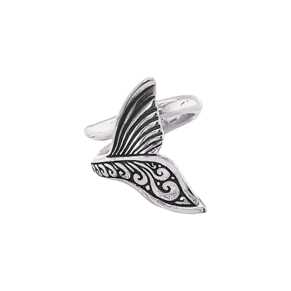 An artisan-crafted sterling silver cuff ring with an ornate Half Filigree Whale Tail Ring design.