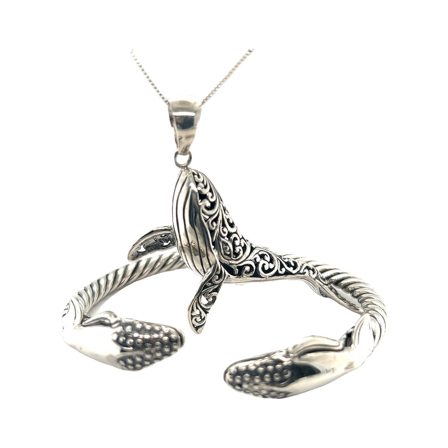 
                  
                    A Super Silver Magnificent Filigree Whale Pendant and bangle set inspired by the oceanic beauty of Santa Cruz.
                  
                