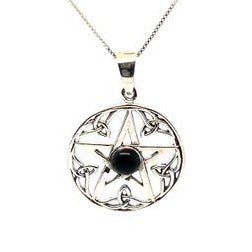 A spellbinding Pentagram Pendant with Onyx Stone adorned with an onyx stone by Super Silver.