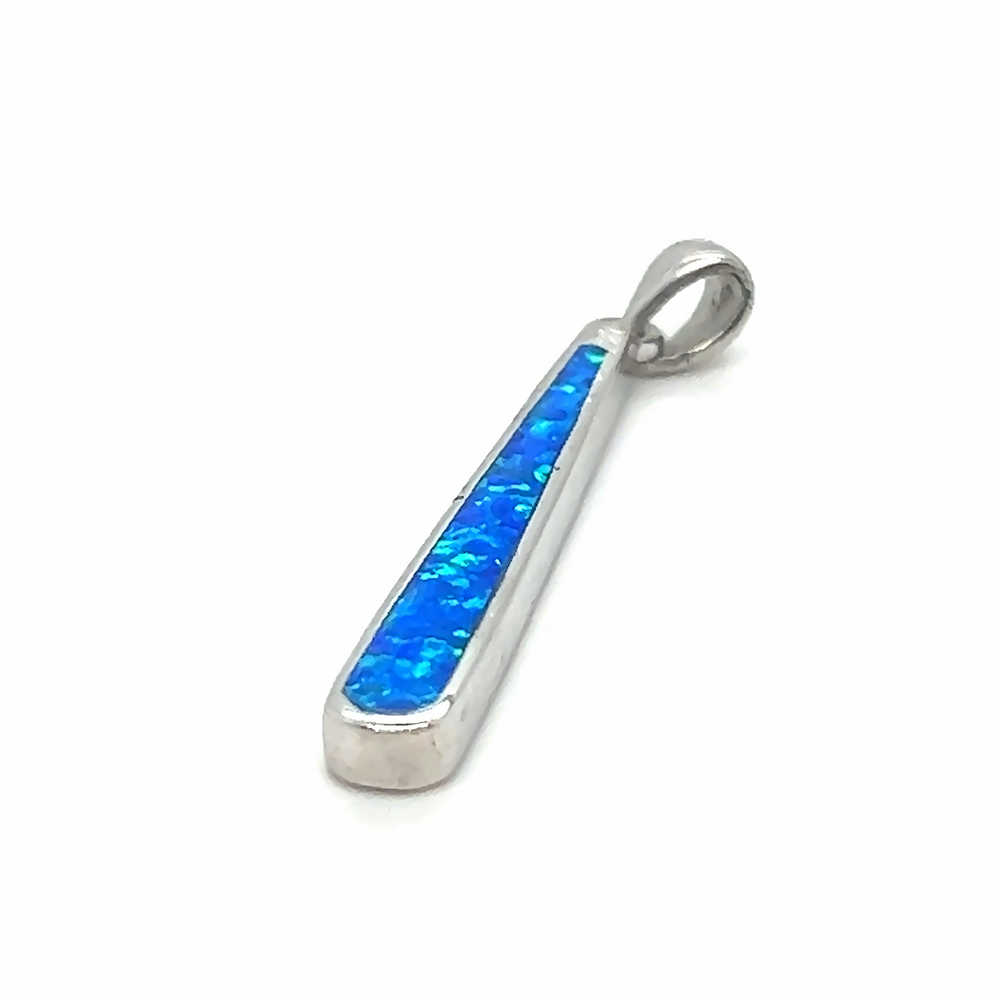 
                  
                    A Super Silver elongated teardrop blue opal pendant with sterling silver.
                  
                