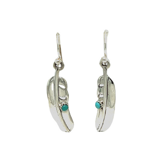 Boho charm meets timeless elegance in these Super Silver High Shine Feather Earrings adorned with turquoise stones.