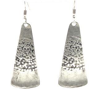 
                  
                    A pair of Super Silver Triangular Boho Statement Earrings with a textured design made of Zamak.
                  
                