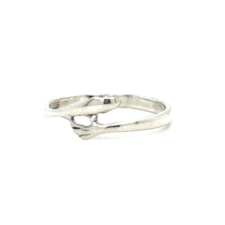 A sterling silver Tiny Dolphin Ring with an open design, featuring a dolphin motif.