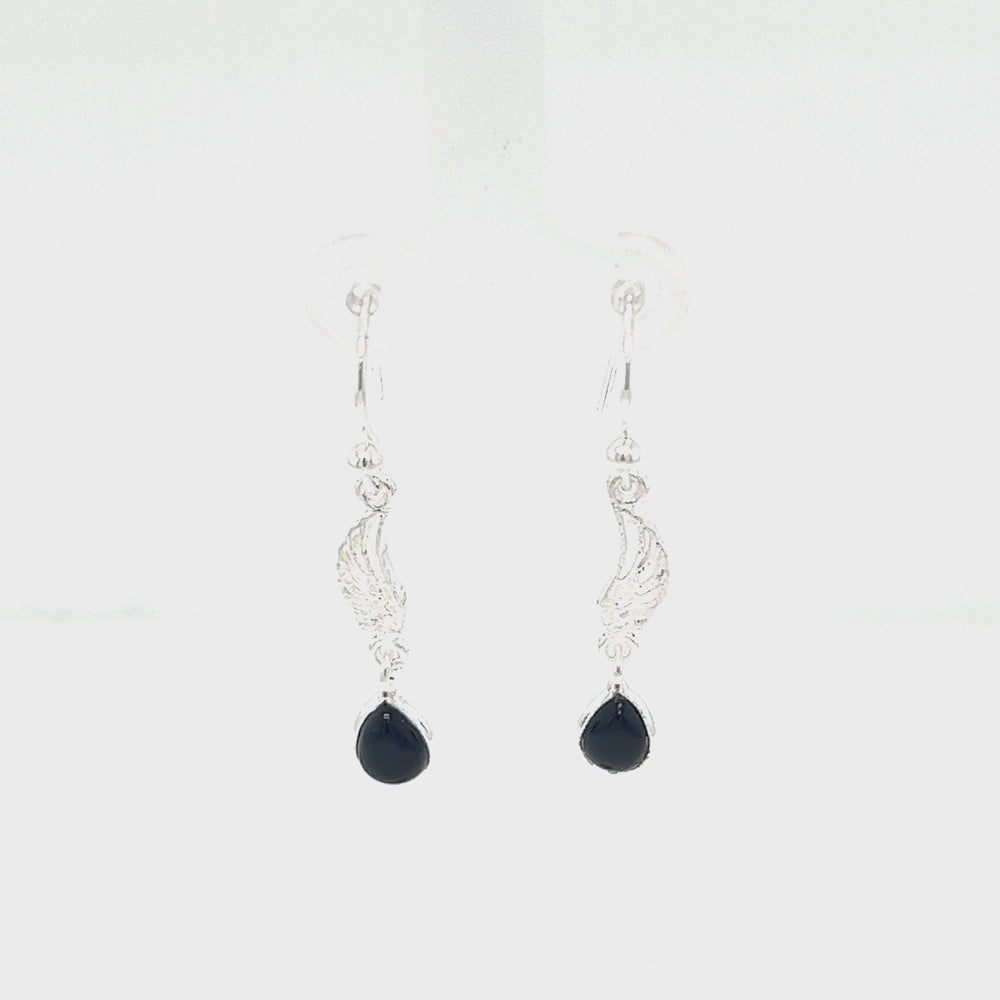 
                  
                    Load and play video in Gallery viewer, Angel Wing Earrings with Teardrop Shaped Stone
                  
                