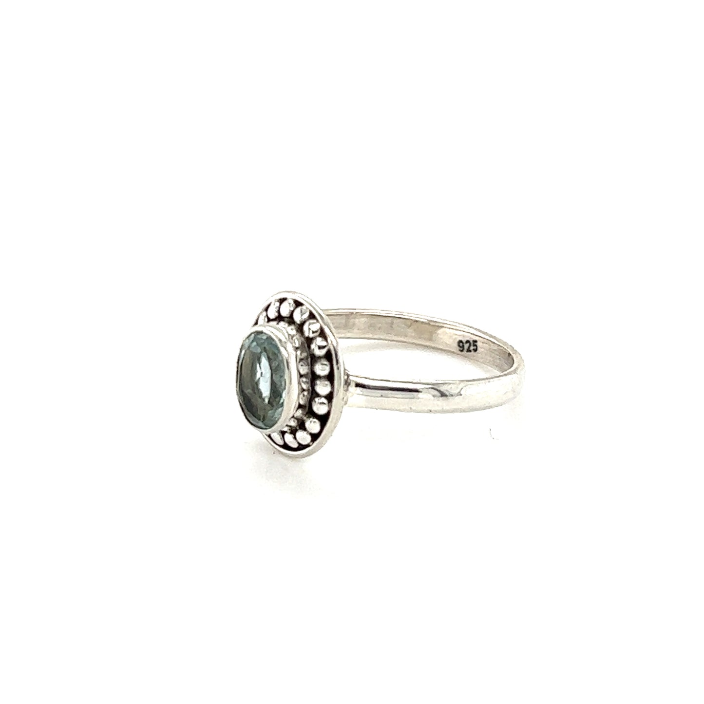 
                  
                    An Oval Gemstone Ring with Ball Disk Border, perfect for the hippie at heart in Santa Cruz.
                  
                