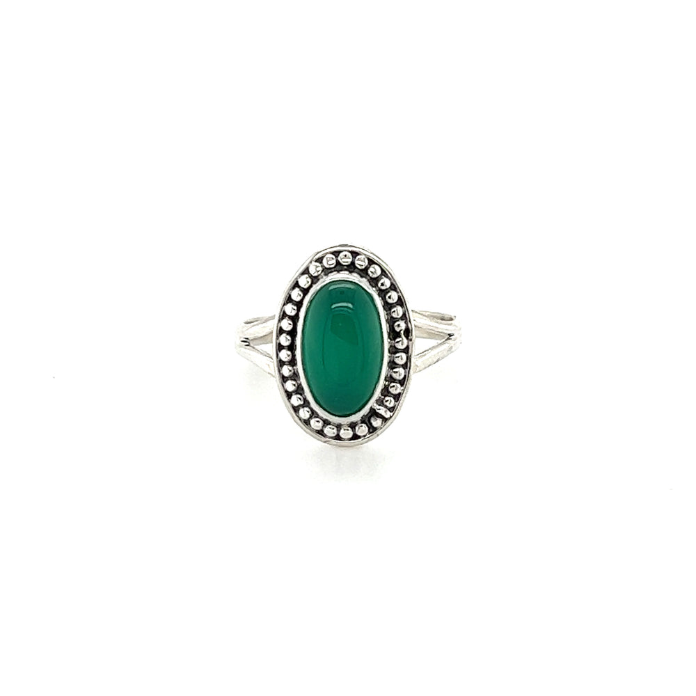 
                  
                    A Trendy Oval Ring from Super Silver with an oval green stone.
                  
                