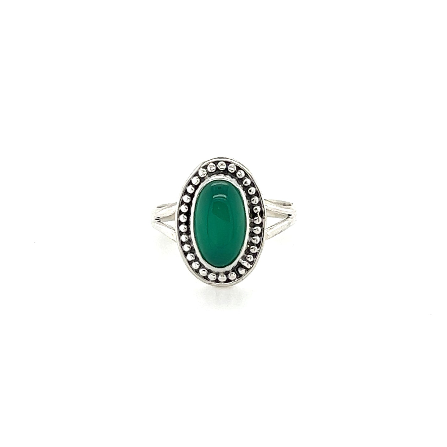 
                  
                    A Trendy Oval Ring from Super Silver with an oval green stone.
                  
                