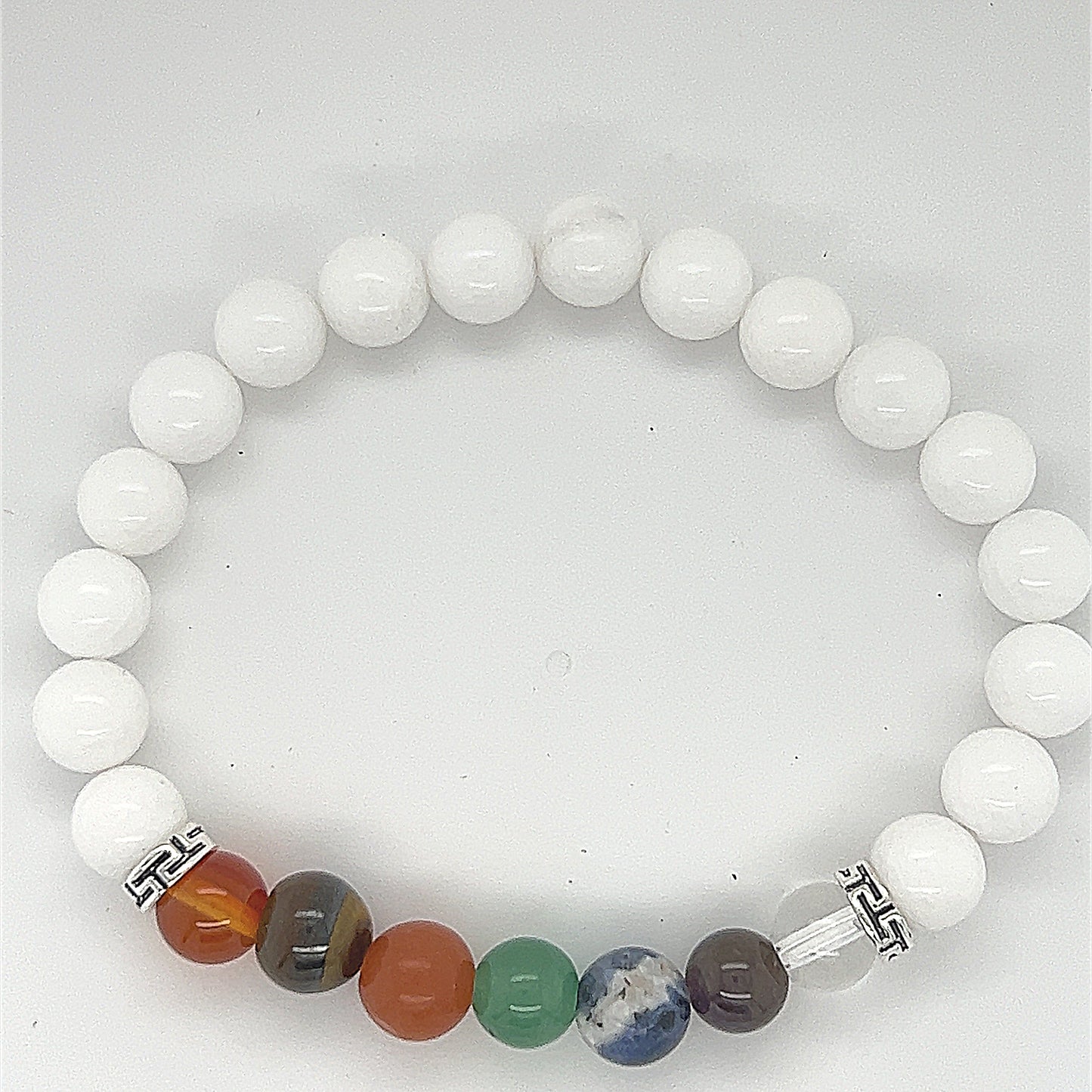 An everyday White Chakra Beaded Bracelet with stacking stones from Super Silver.