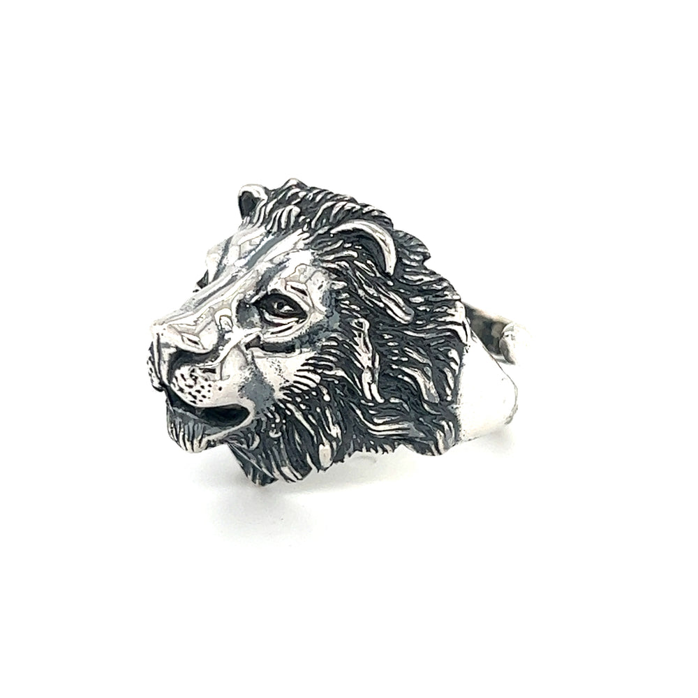 
                  
                    An adjustable Lion Head Ring on a white background.
                  
                