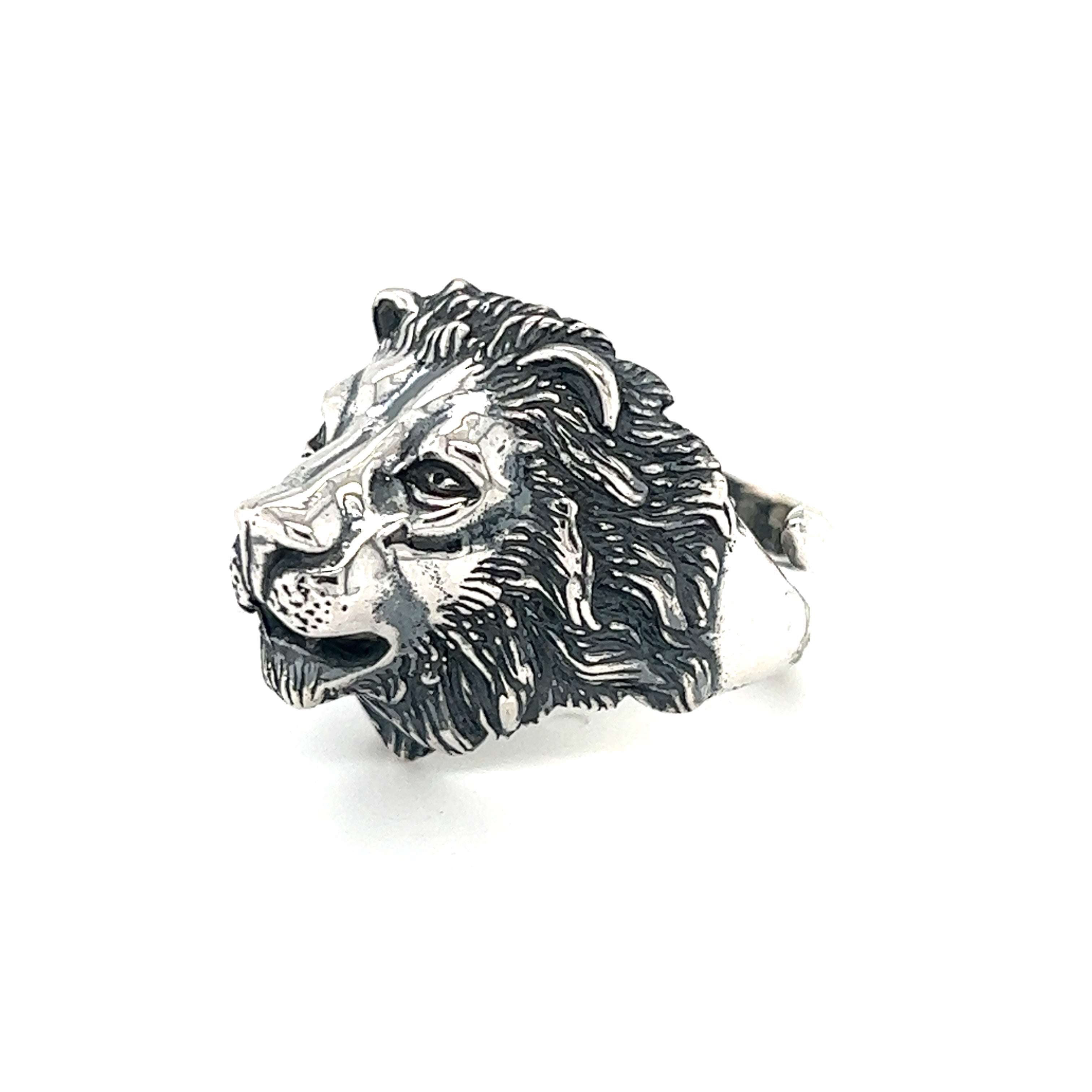 An adjustable Lion Head Ring on a white background.