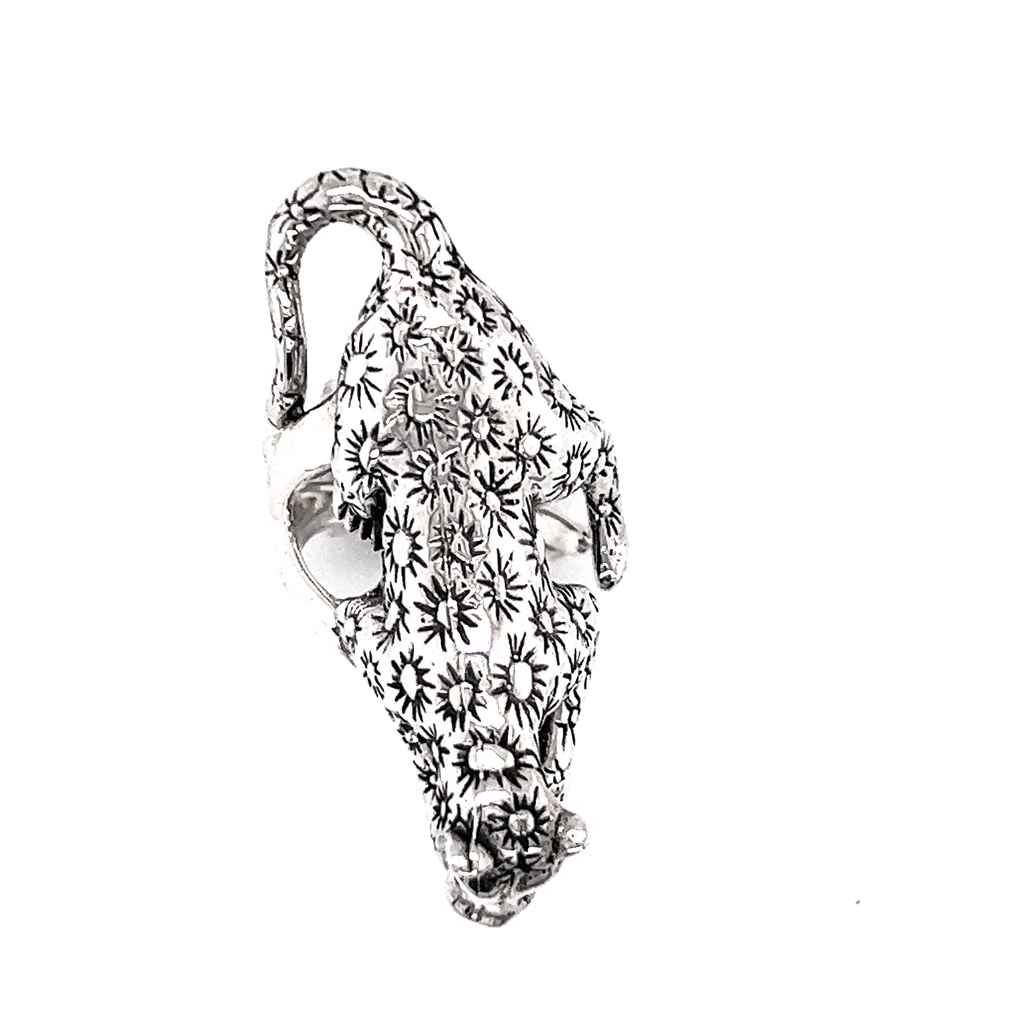 
                  
                    A Super Silver Statement Jaguar Ring with celestial artisan design.
                  
                