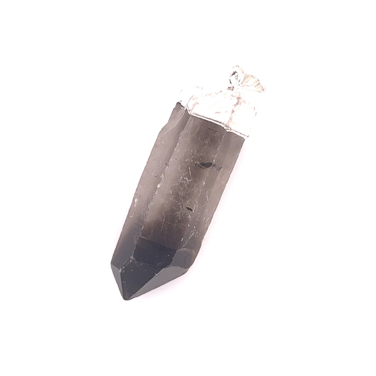A Super Silver Raw Crystal Pendant With Silver Cap on a white background.