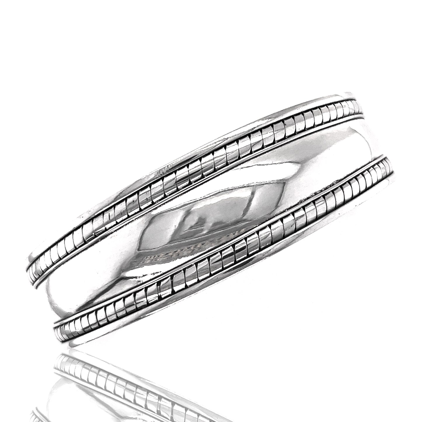 
                  
                    A Super Silver men's wedding band in white gold, suitable for everyday wear.
                  
                