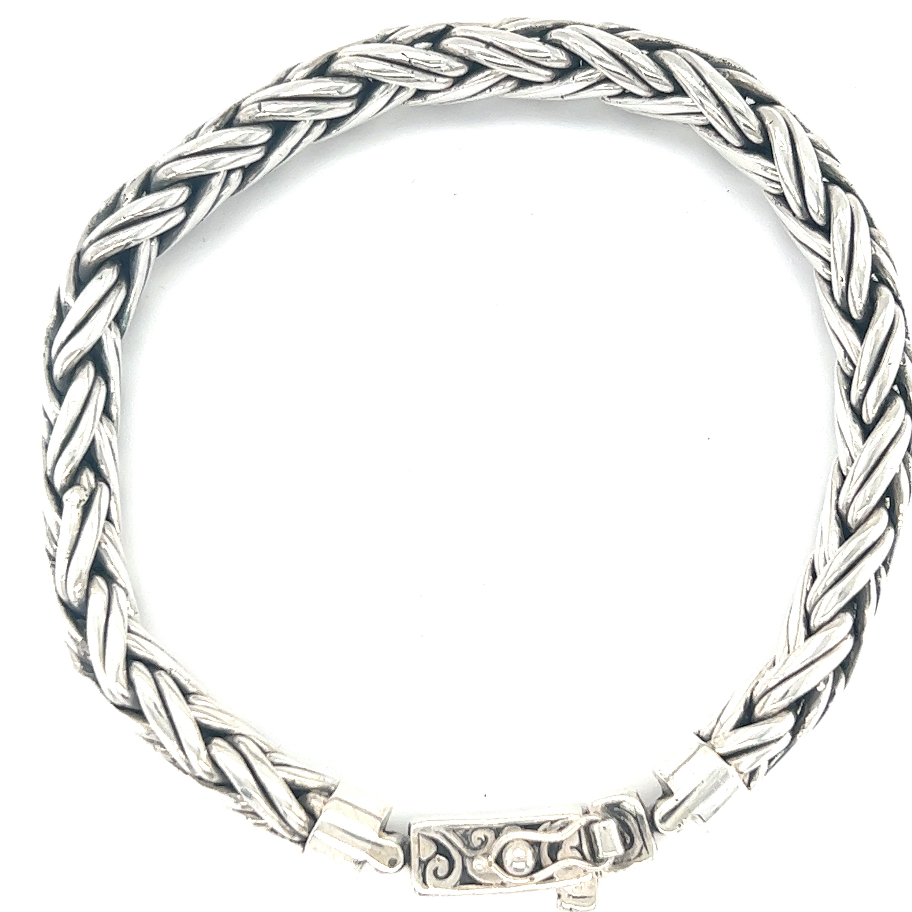 A conversation starter, this Super Silver Heavy Double Strand Braided Bracelet with a clasp is a statement piece.