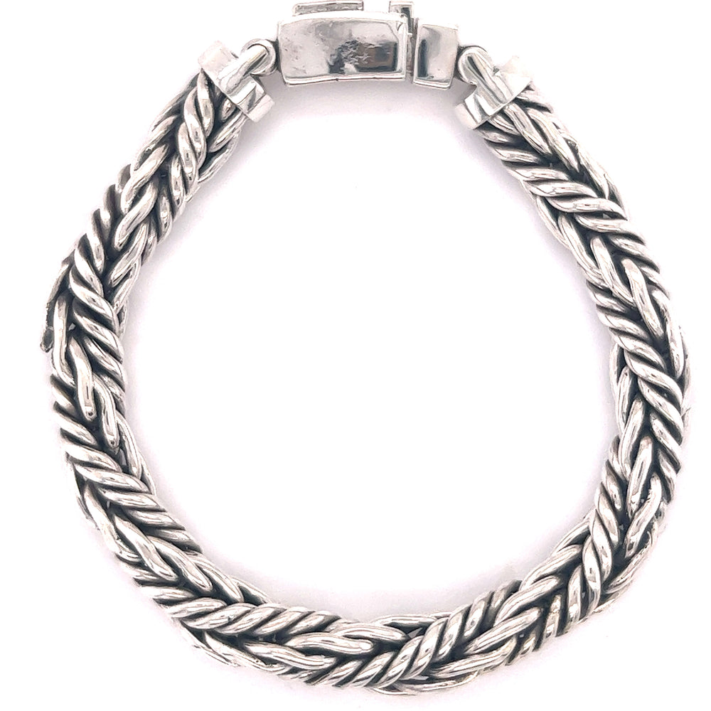 
                  
                    A Super Silver Heavy Twisted Rope Bracelet on a white background.
                  
                