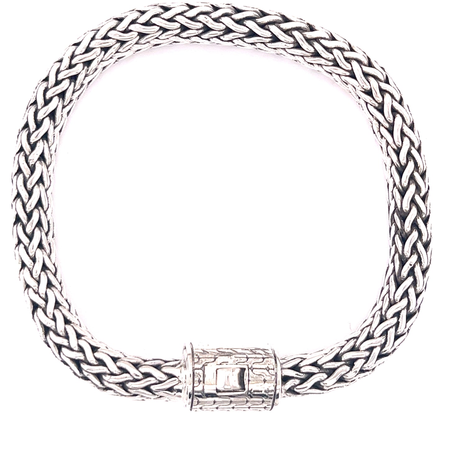 
                  
                    A Super Silver Heavy Braided Bracelet with a clasp.
                  
                