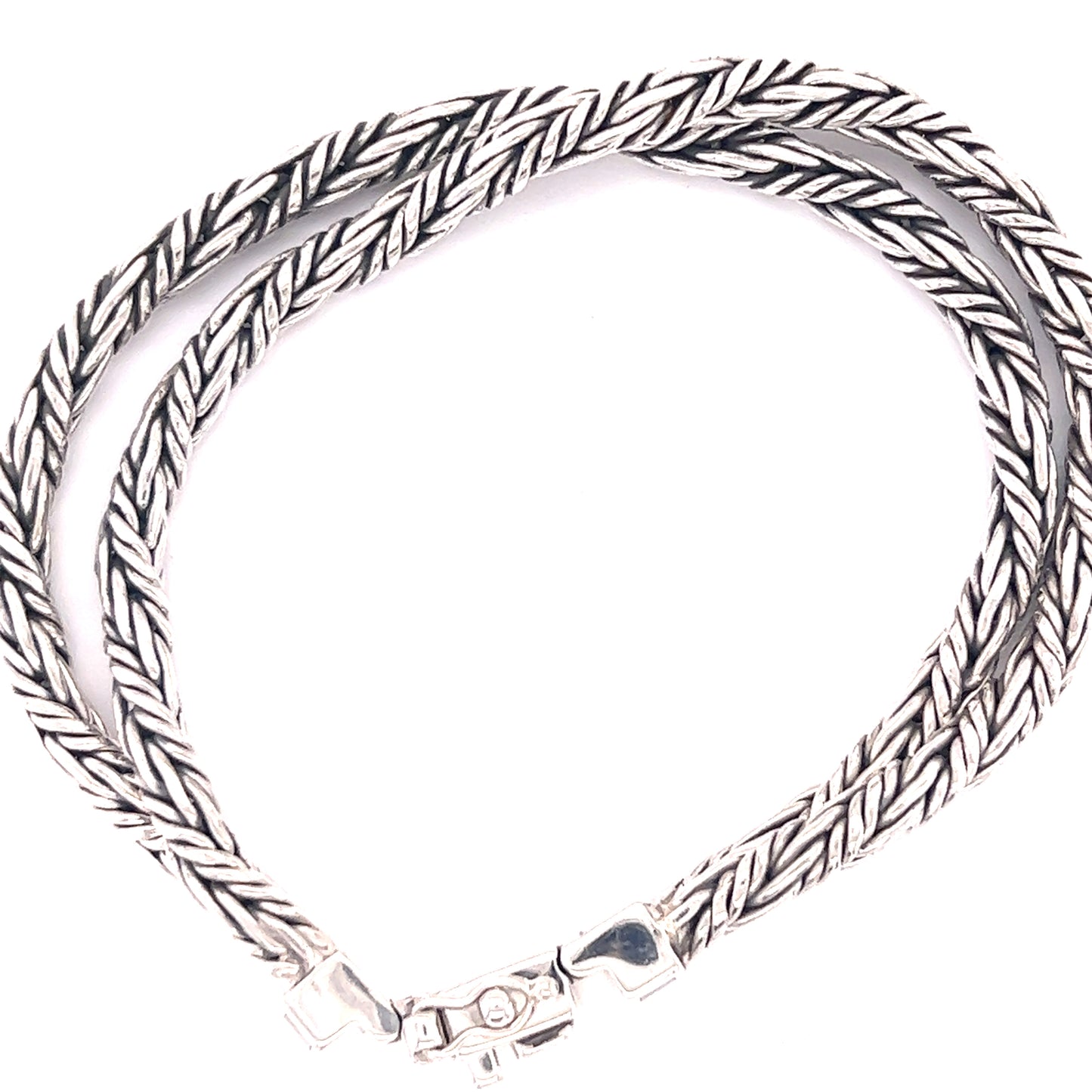 A Double Twisted Braided Rope Bracelet made of .925 Sterling Silver on a white background by Super Silver.