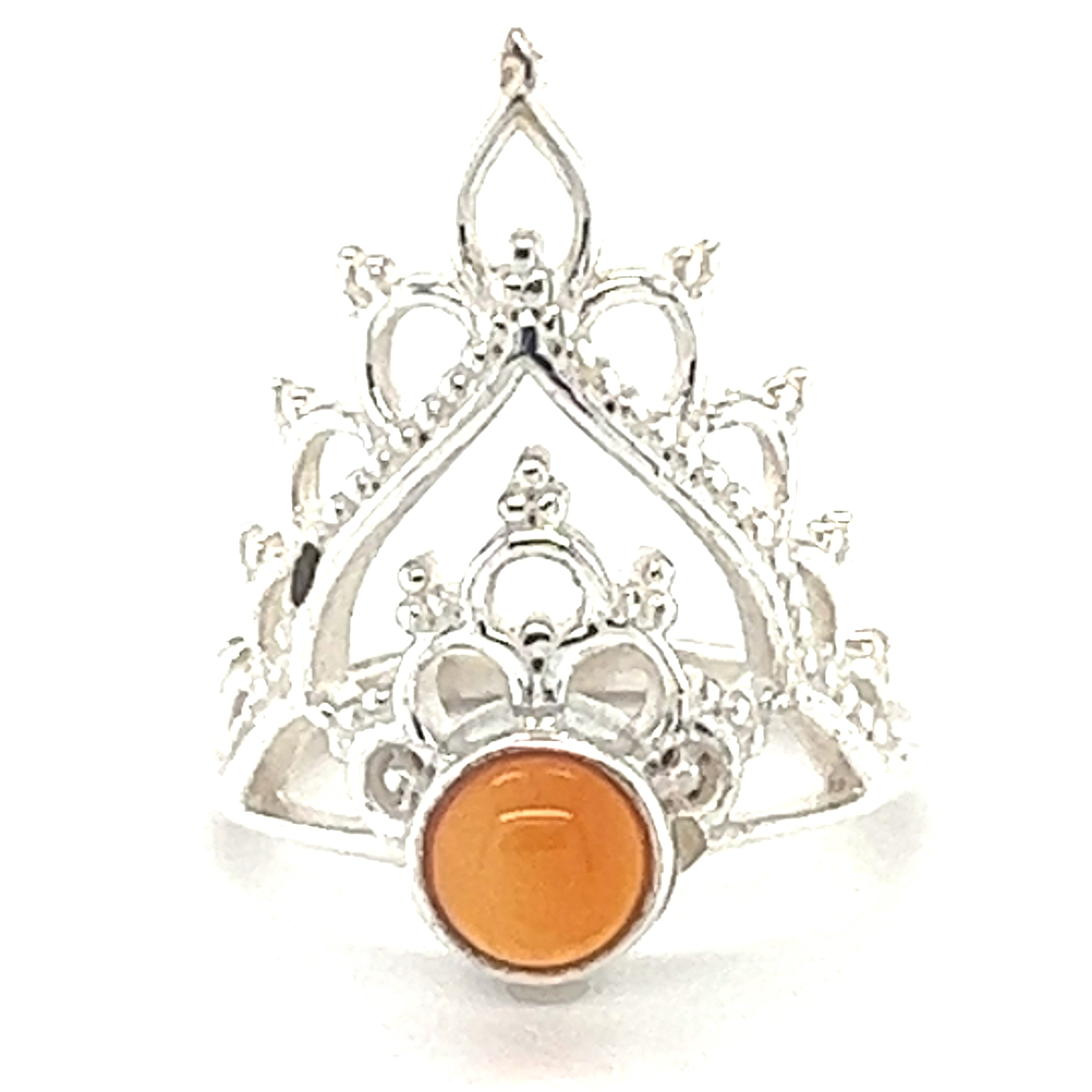 A Henna Crown Ring with Natural Gemstones with a cabochon stone in the center.