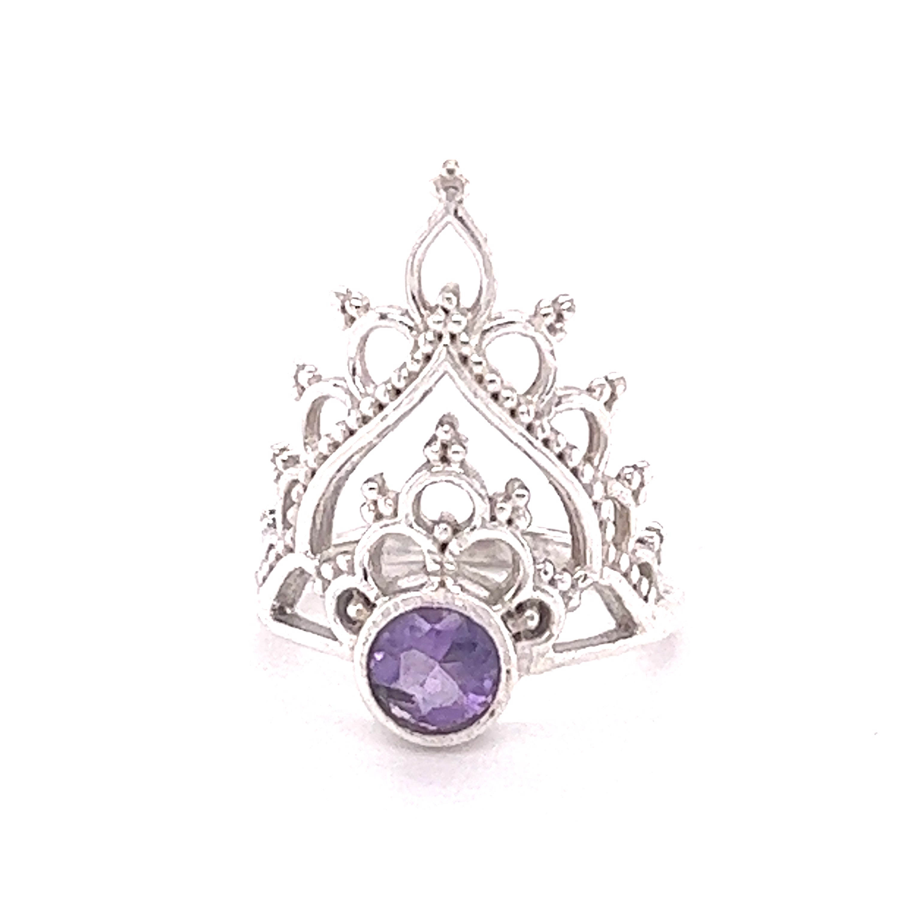 A Henna Crown Ring with Natural Gemstones with a stunning amethyst stone.