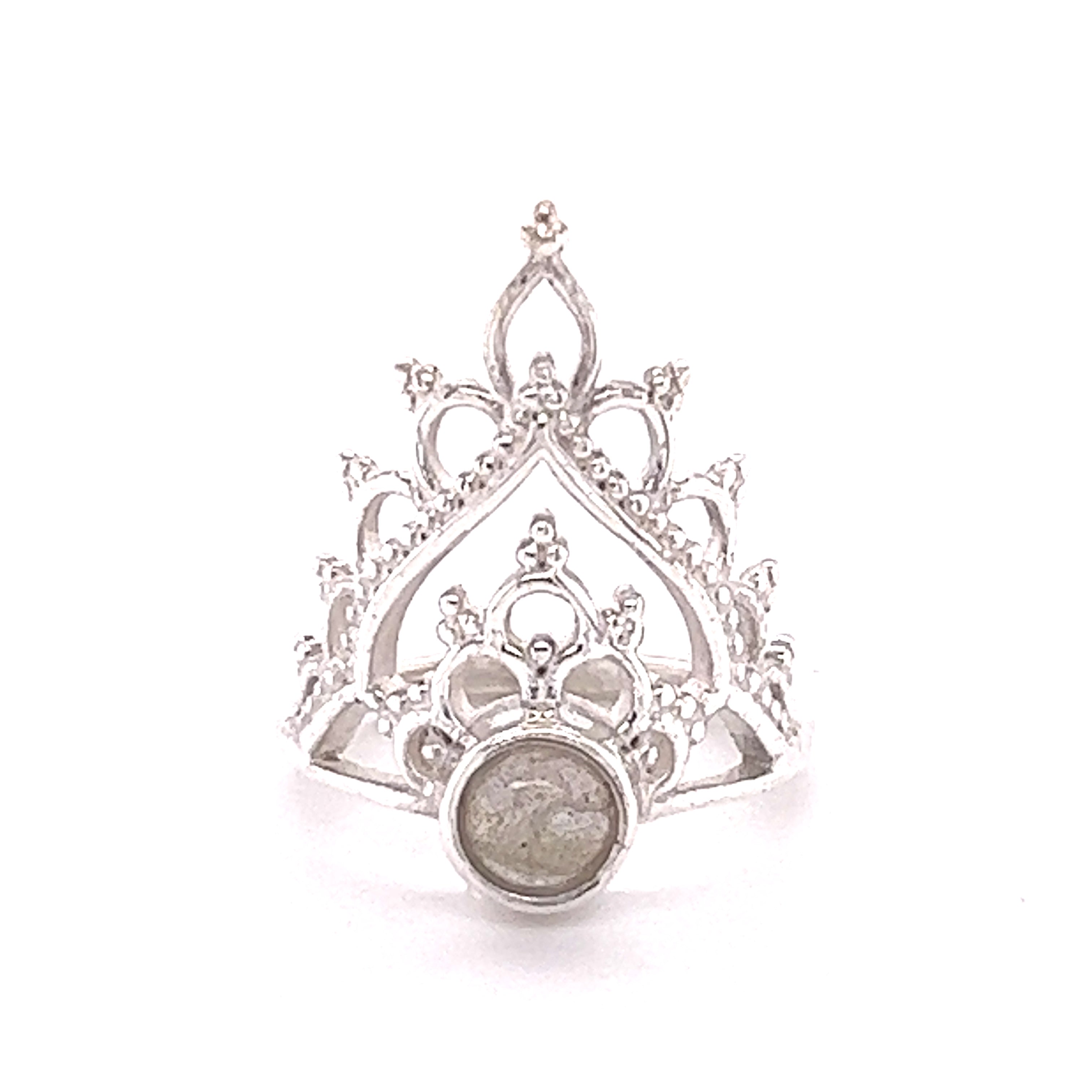 A Henna Crown Ring with Natural Gemstones with a cabochon stone in the middle.