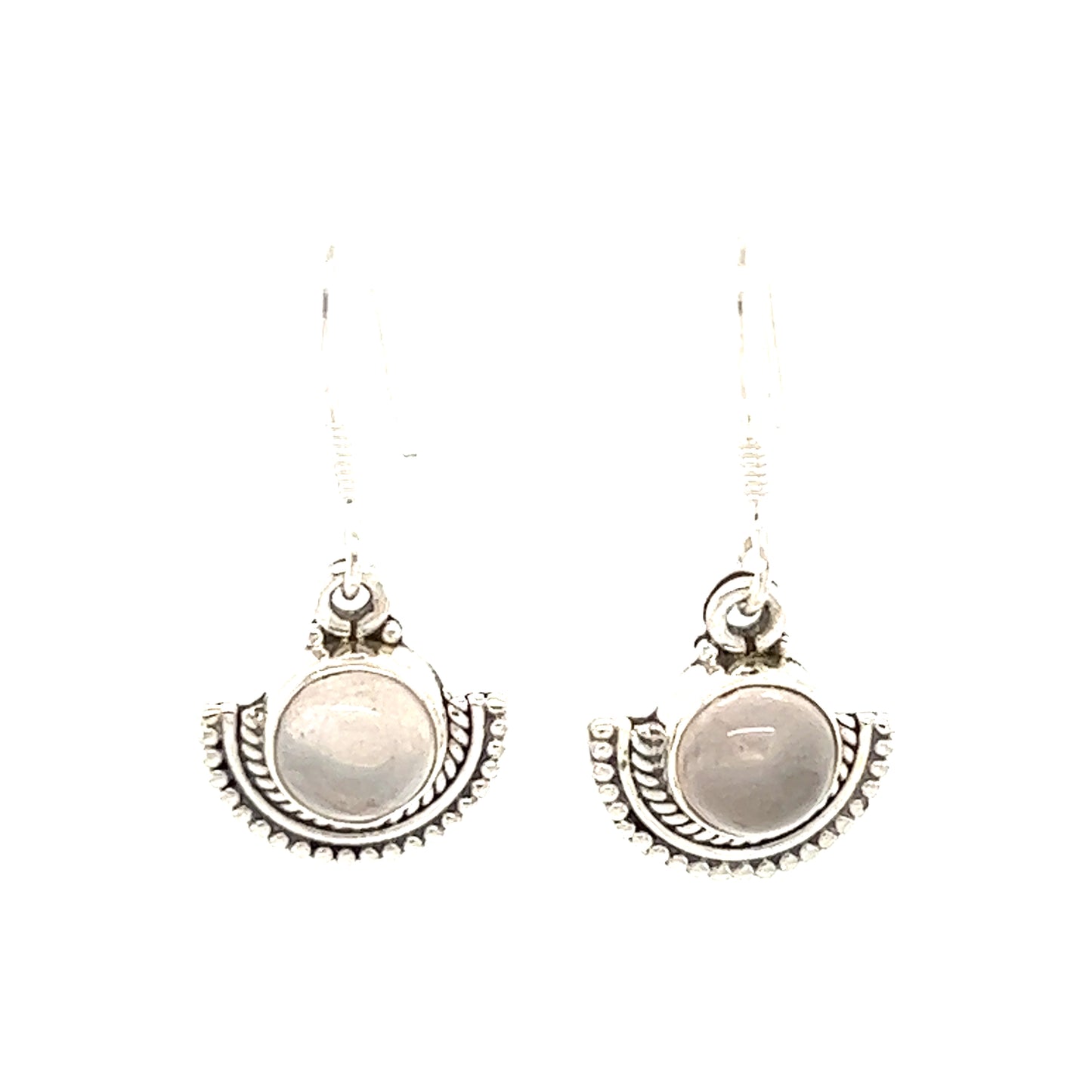 
                  
                    A pair of Super Silver Round Gemstone Earrings with Fan Setting.
                  
                