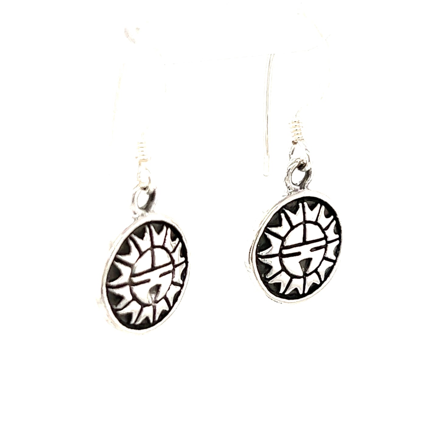 
                  
                    These Super Silver Tribal Sun Earrings are designed to brighten up your look. Made from .925 Sterling Silver, they feature a classic black and white color scheme.
                  
                