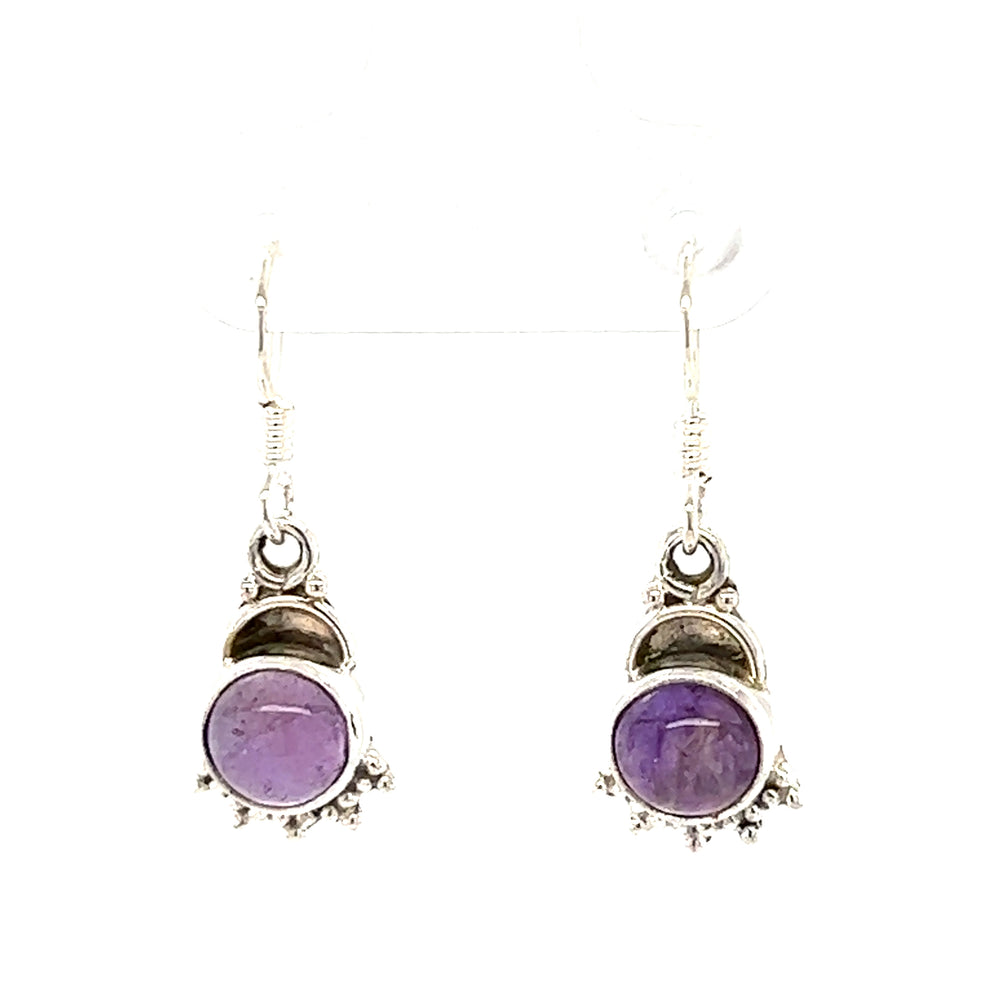 
                  
                    Super Silver brand's Dainty Round Amethyst Earrings featuring Amethyst drops.
                  
                