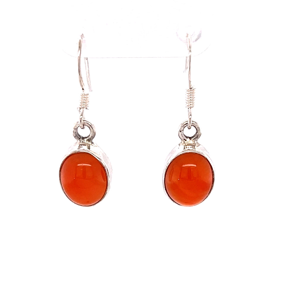 A pair of Simple Carnelian Earrings by Super Silver, with carnelian stones.